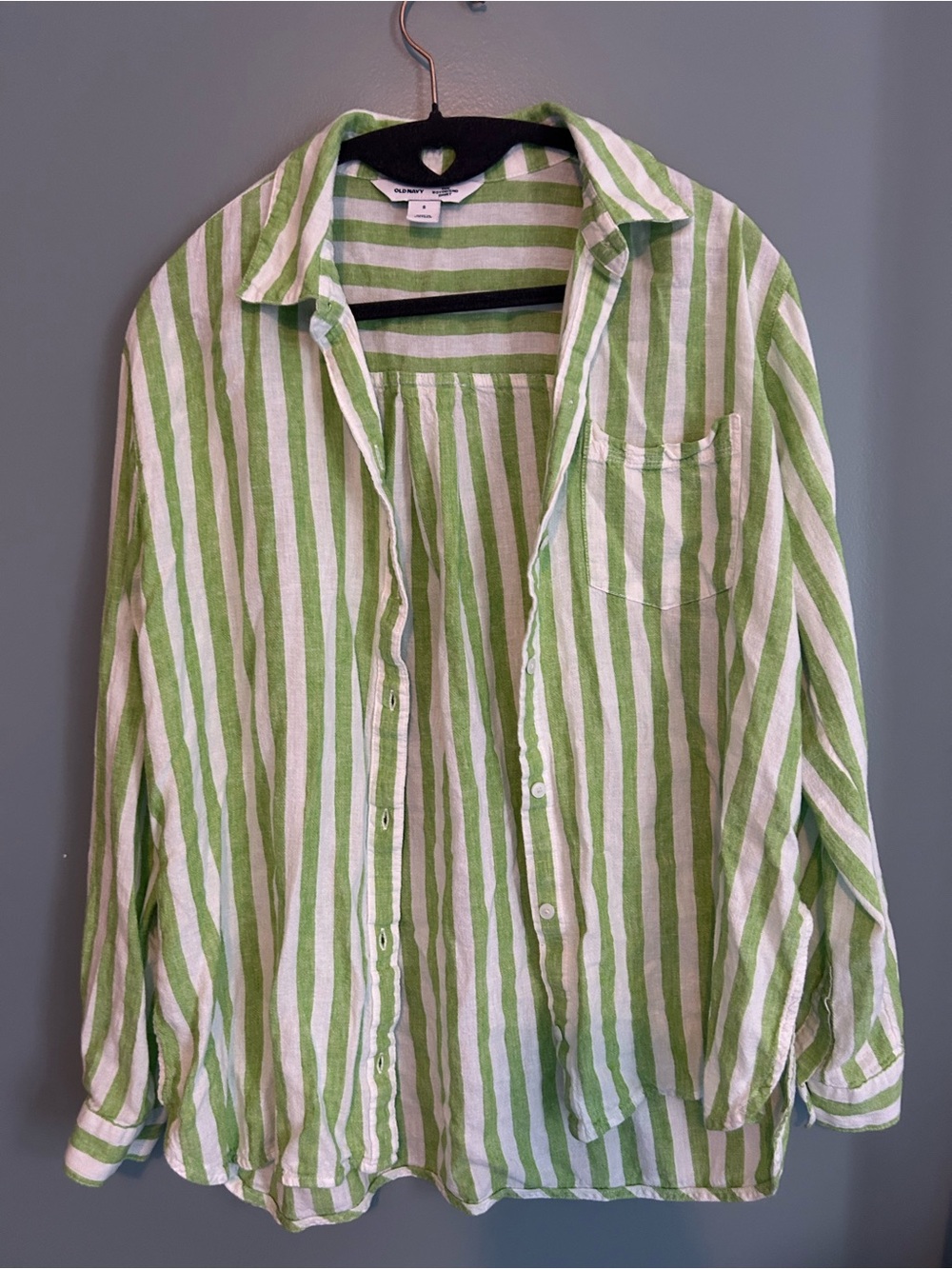 Old Navy Green and White Vertical Stripe Button-Up Shirt